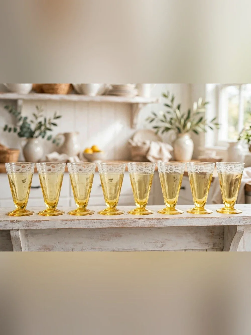 RARE Only Set on Poshmark Hazel Atlas Florentine Yellow Footed Tumbler Set of 8